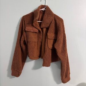 Brown Cropped Sherpa Jacket Large
